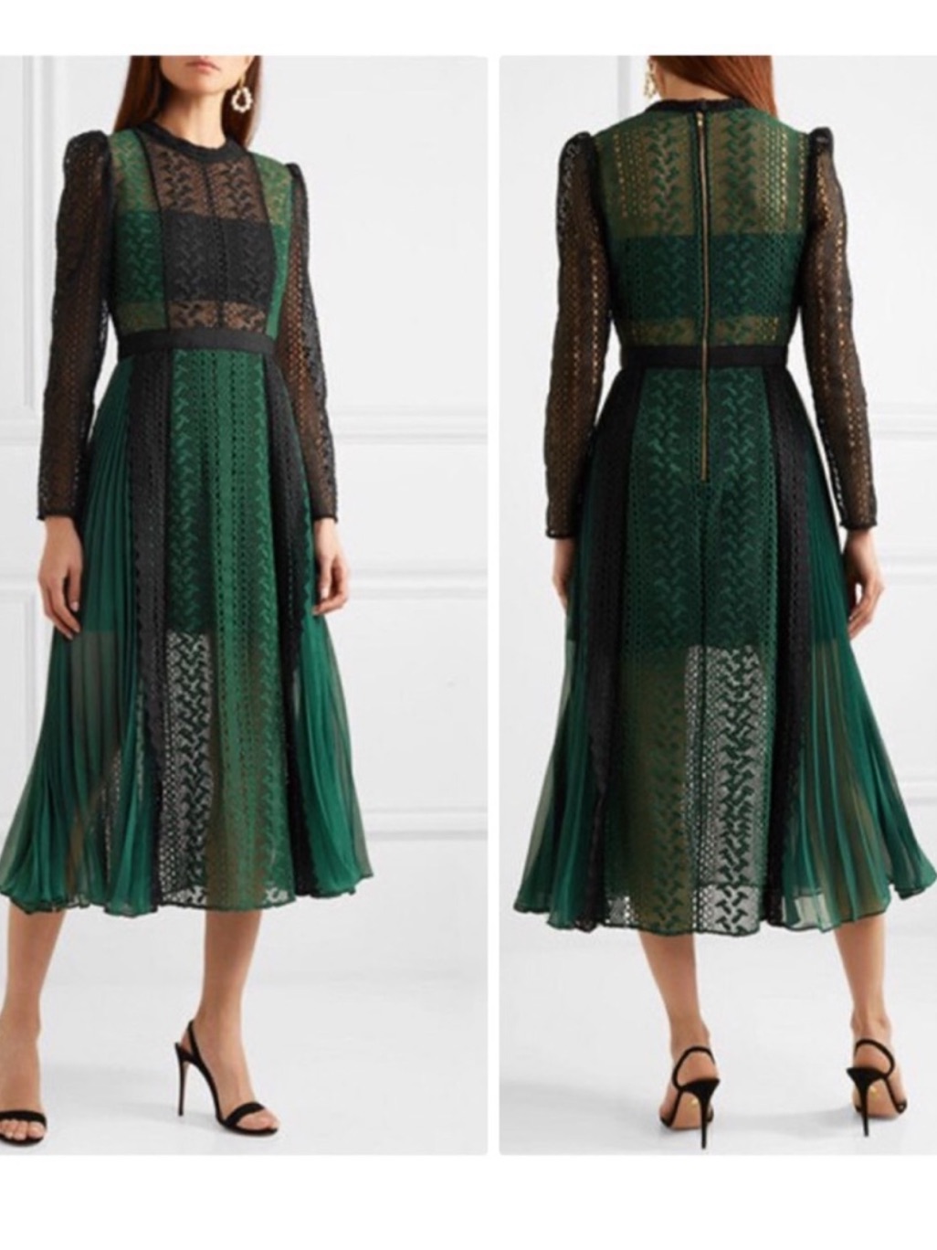 Self Portrait Green & Black Lace Midi Dress New With Tags!